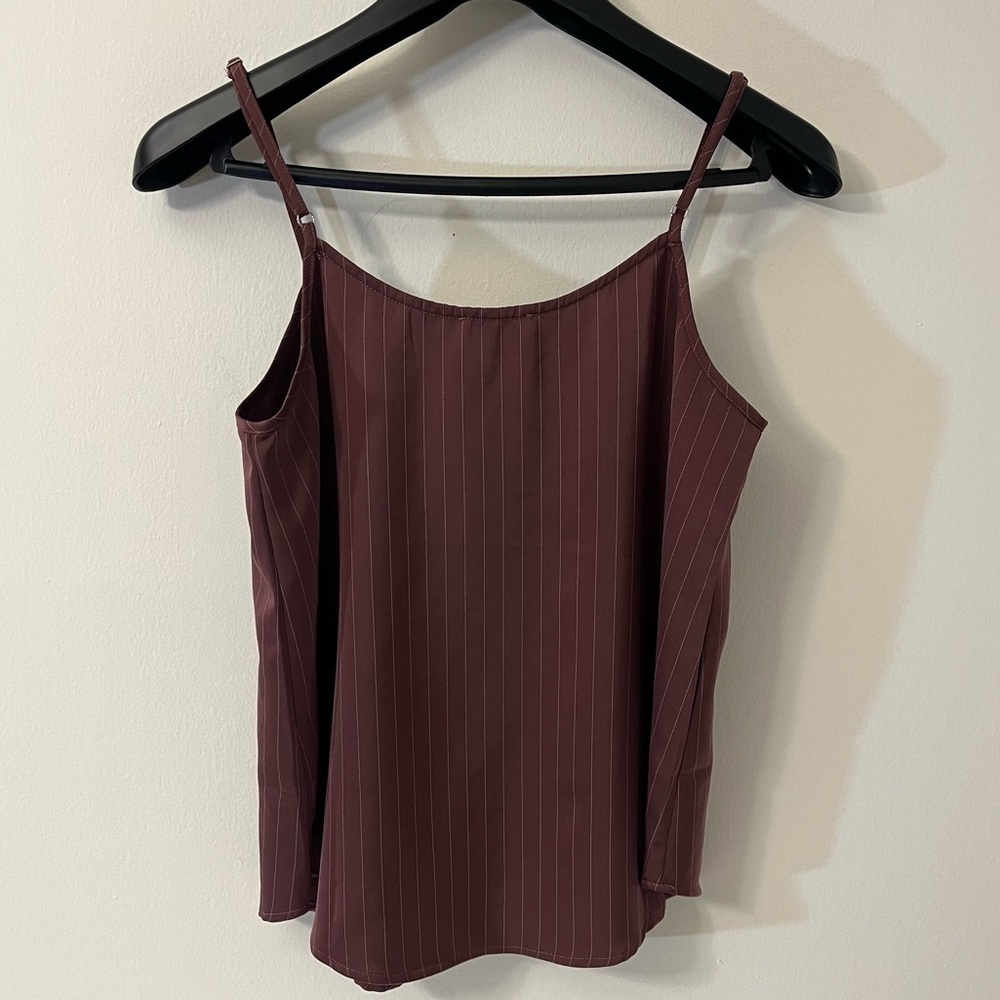 Mod Ref Top Burgundy Pinstripe Satin Tank Top Women’s Small Boho Western - Picture 4 of 4